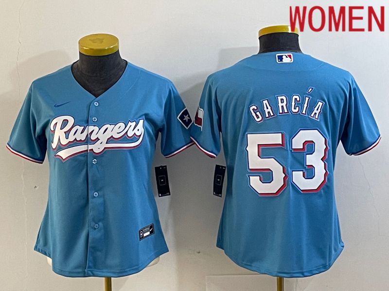 Women Texas Rangers #53 Garcia Light Blue Game Nike 2023 MLB Jersey style 1